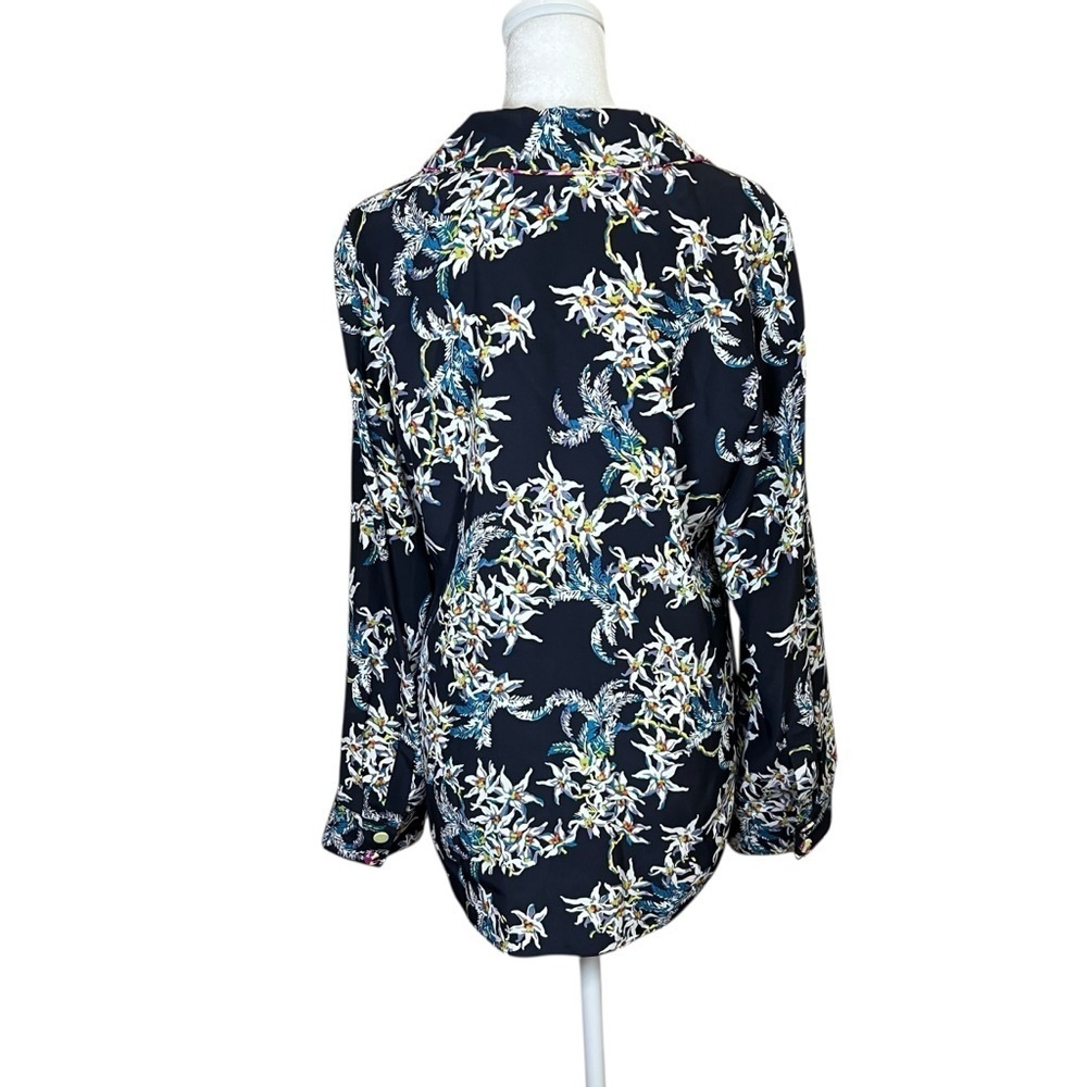 Cinq à Sept Floral Silk Button-Up Shirt Top Asian Pocket Collared Blouse Sz S - Picture 5 of 15